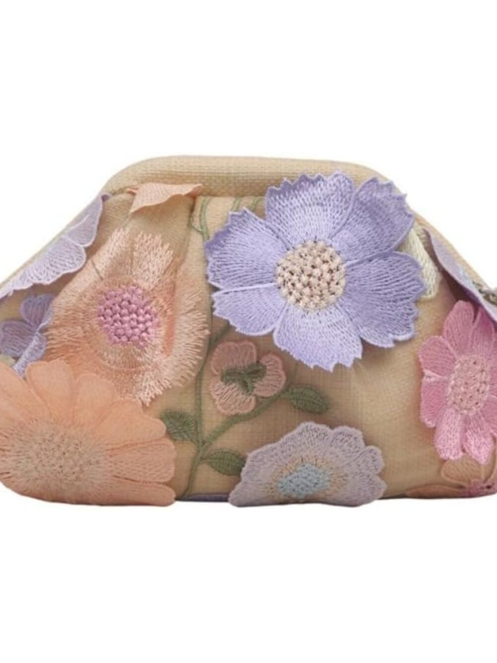 Women's 3D Floral Embroidered Clip Top Clutch, Vintage Chain Flower Crossbody Pu